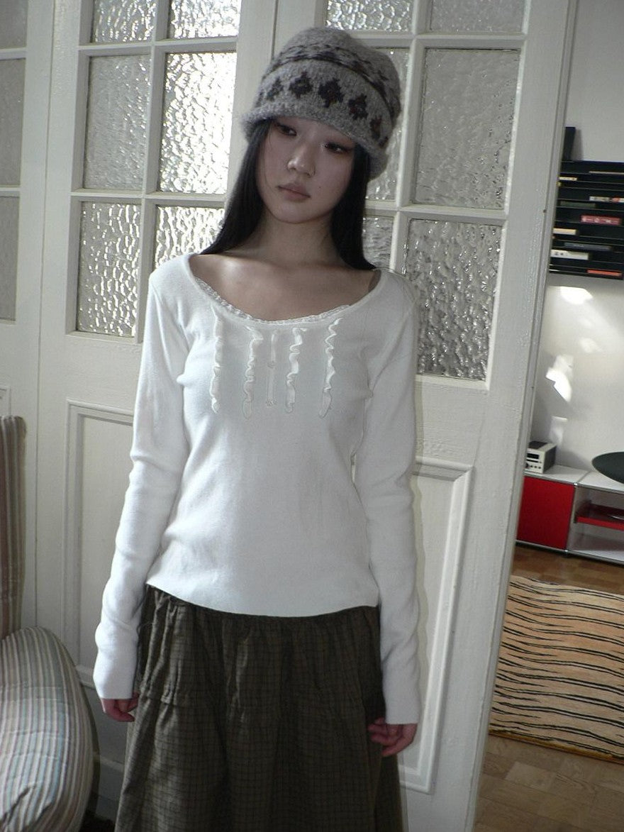 ang project Cream Light Heather Gray Lettuce Edge U Neck Button Slim Fit Women&