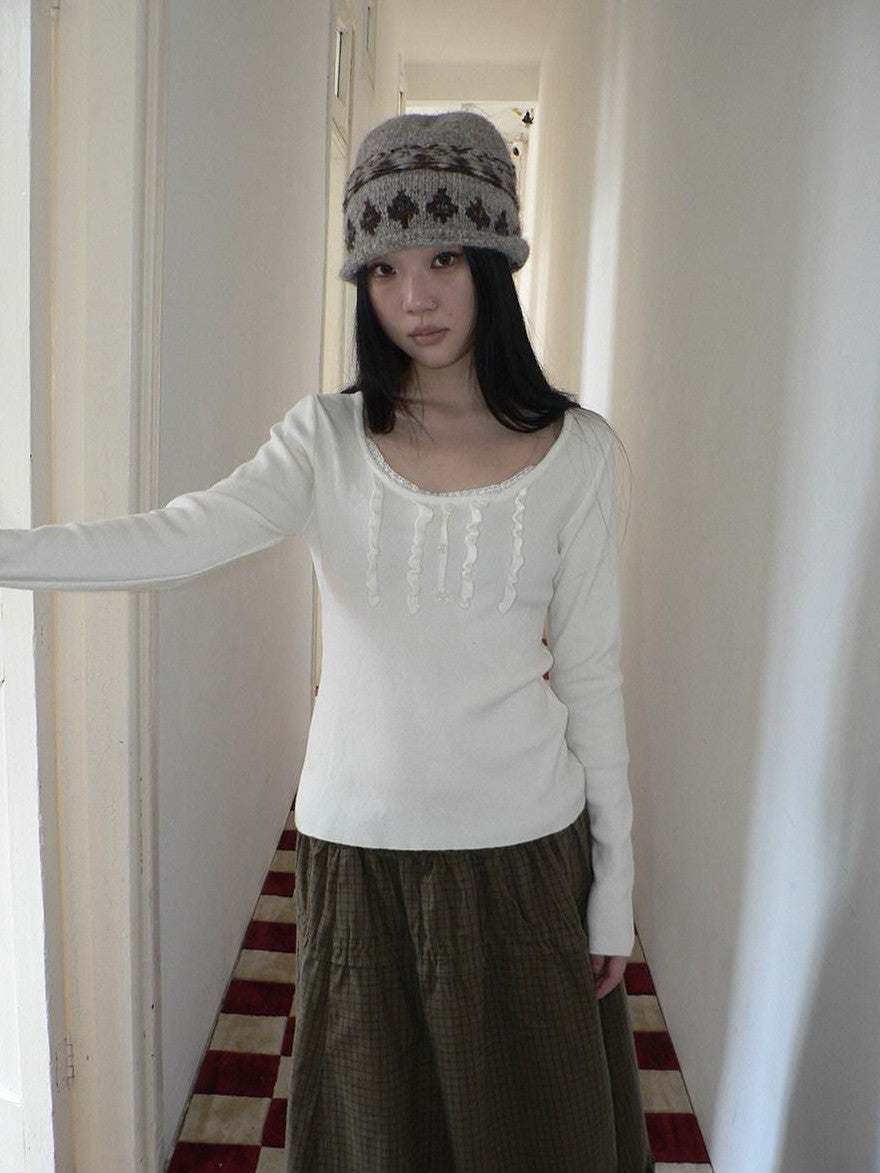 ang project Cream Light Heather Gray Lettuce Edge U Neck Button Slim Fit Women&