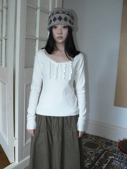 ang project Cream Light Heather Gray Lettuce Edge U Neck Button Slim Fit Women&