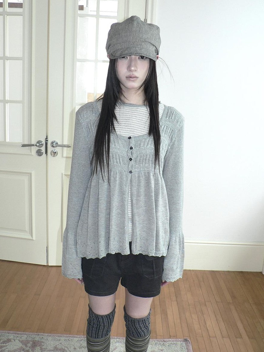 ang project Crochet Lace Flower Button U Neck Women&