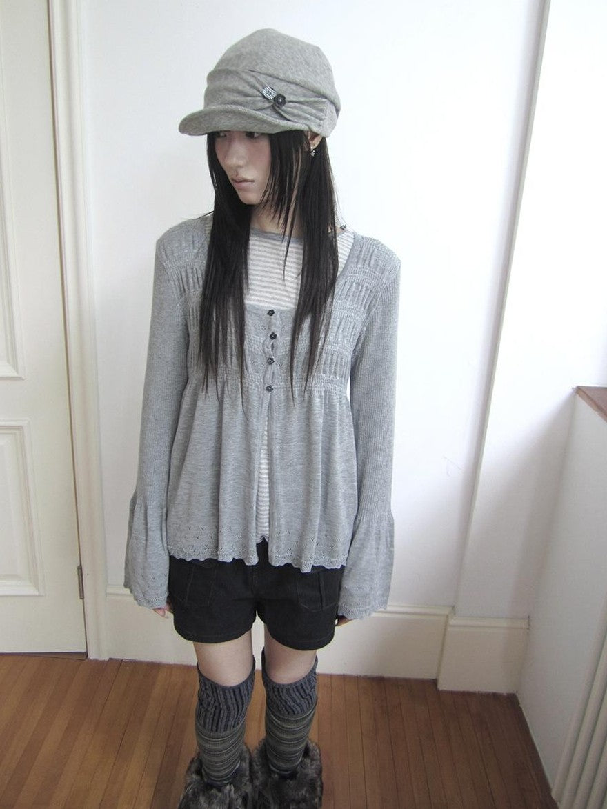 ang project Crochet Lace Flower Button U Neck Women&