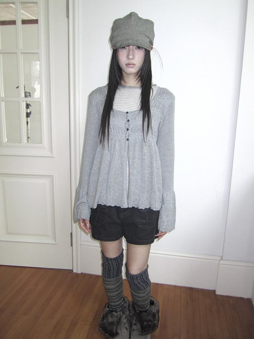 ang project Crochet Lace Flower Button U Neck Women&