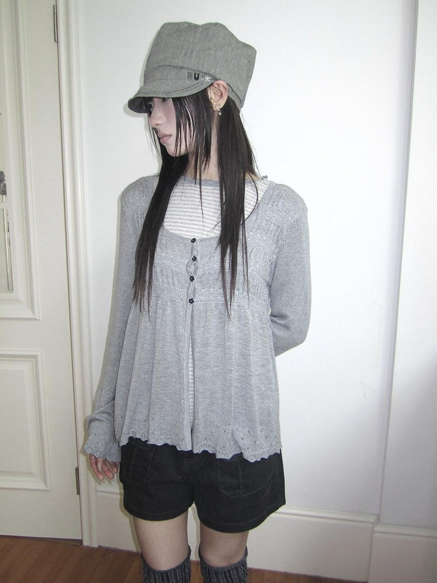 ang project Crochet Lace Flower Button U Neck Women&