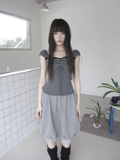 ang project Cropped Striped Lace Spliced Waist Cinch Women&