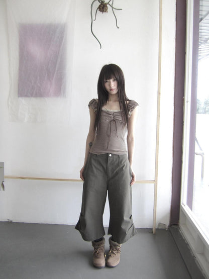 ang project Cropped Striped Lace Spliced Waist Cinch Women&