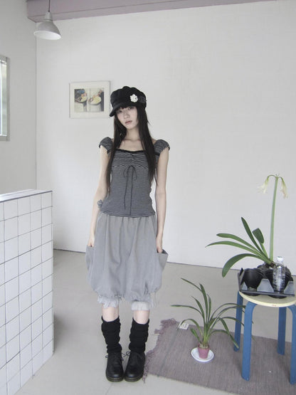 ang project Cropped Striped Lace Spliced Waist Cinch Women&