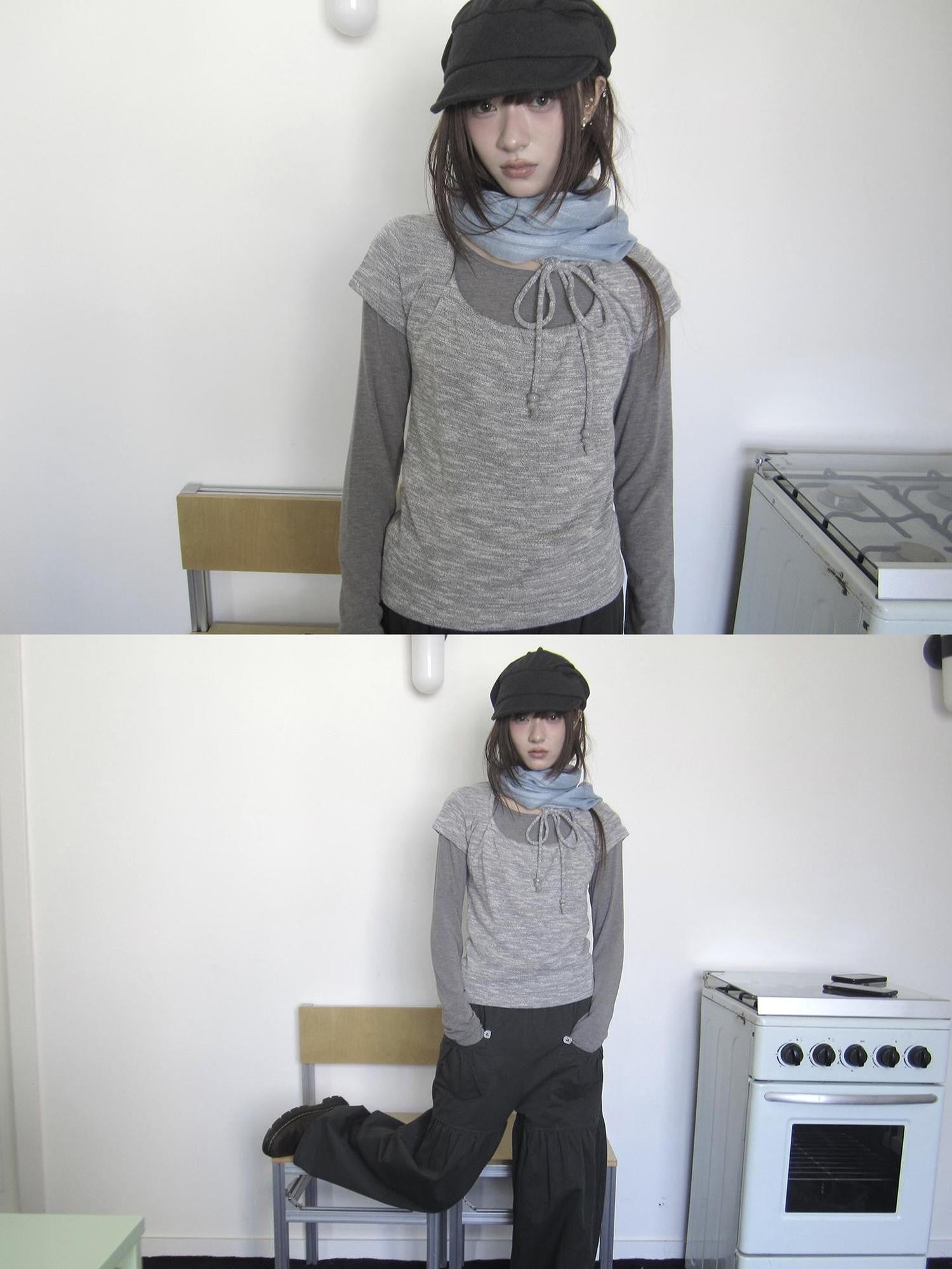 ang project Cropped Textured Drawstring Slim Women&