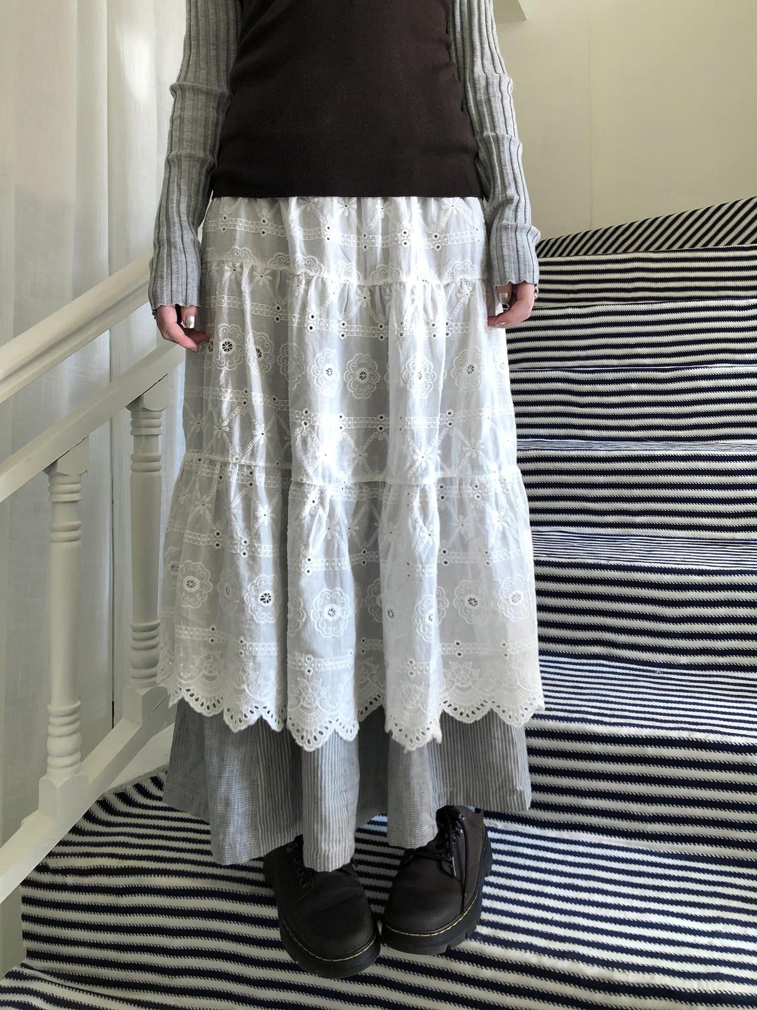 ang project Cutout Embroidered Lace Trim Layered Tie Waist Women&
