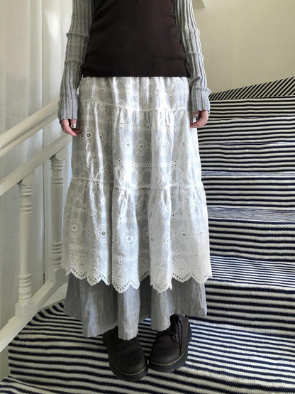ang project Cutout Embroidered Lace Trim Layered Tie Waist Women&