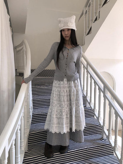 ang project Cutout Embroidered Lace Trim Layered Tie Waist Women&