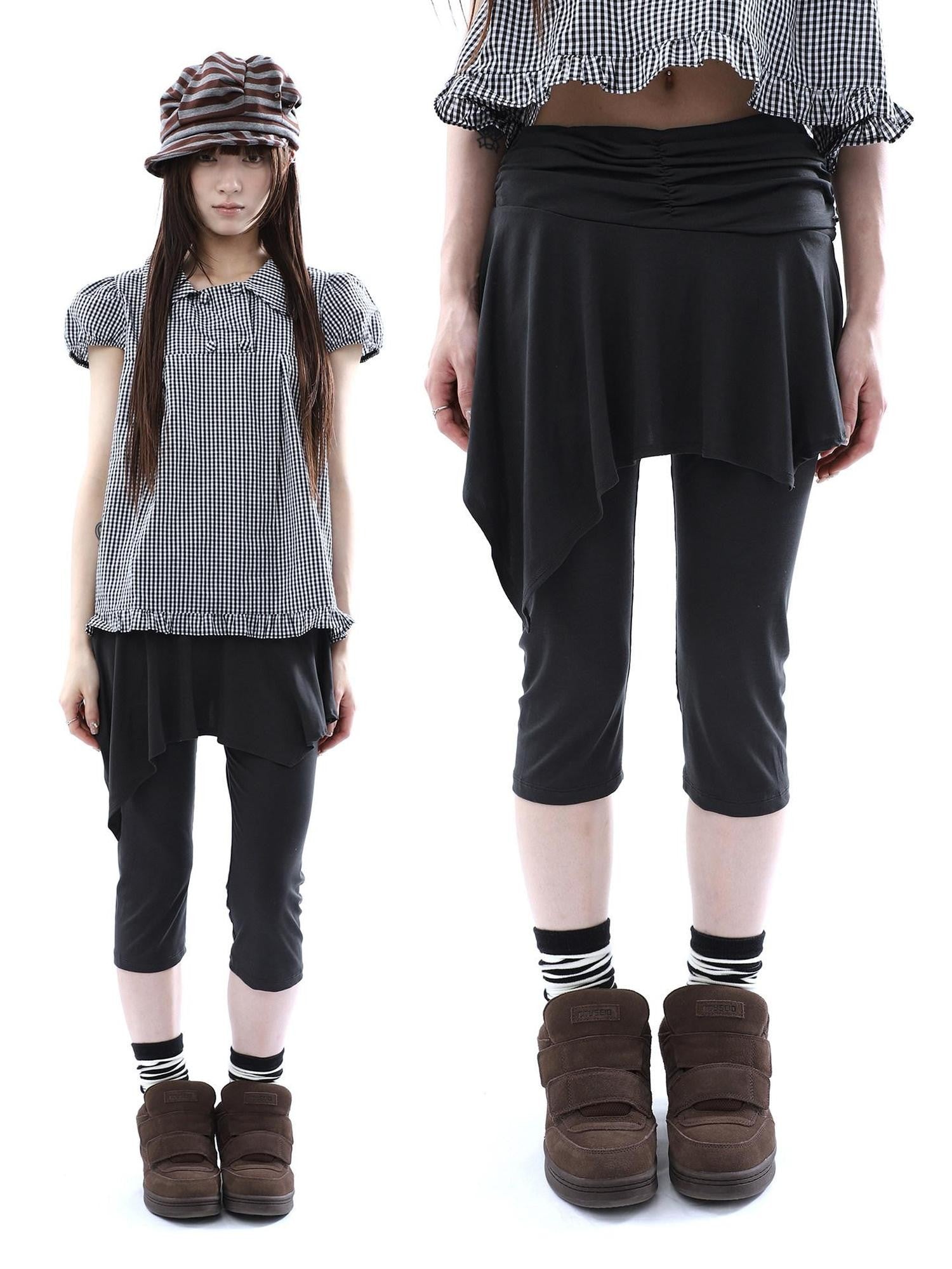 ang project Dark Gray Asymmetric Faux Two Piece Skirt Overlay Women&