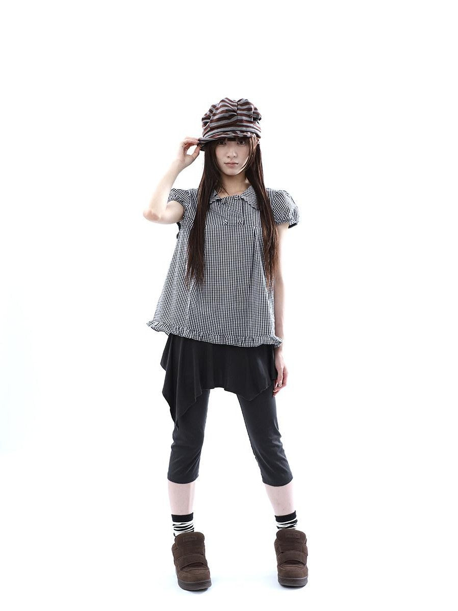 ang project Dark Gray Asymmetric Faux Two Piece Skirt Overlay Women&