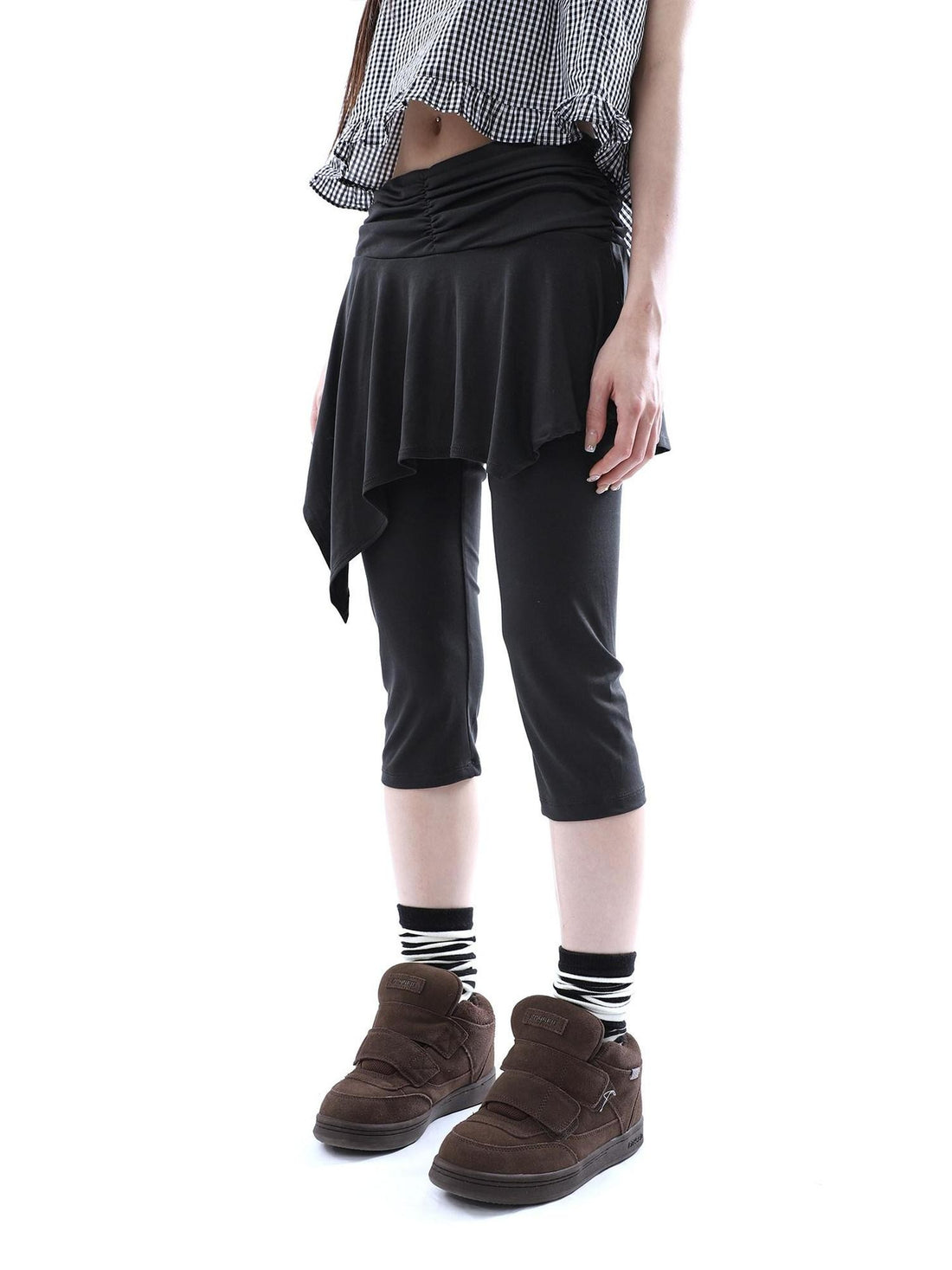 ang project Dark Gray Asymmetric Faux Two Piece Skirt Overlay Women&