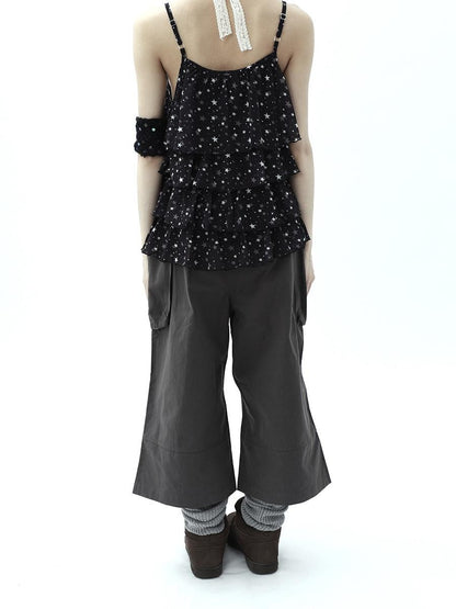 ang project Dark Gray Cropped Pleated Pocket Cargo Women&