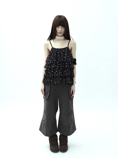 ang project Dark Gray Cropped Pleated Pocket Cargo Women&