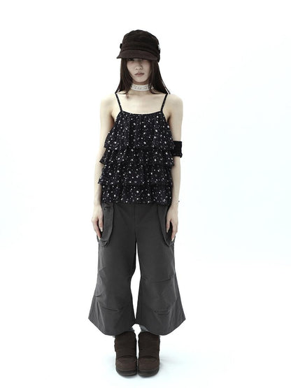 ang project Dark Gray Cropped Pleated Pocket Cargo Women&