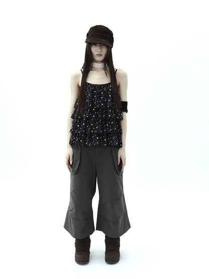 ang project Dark Gray Cropped Pleated Pocket Cargo Women&