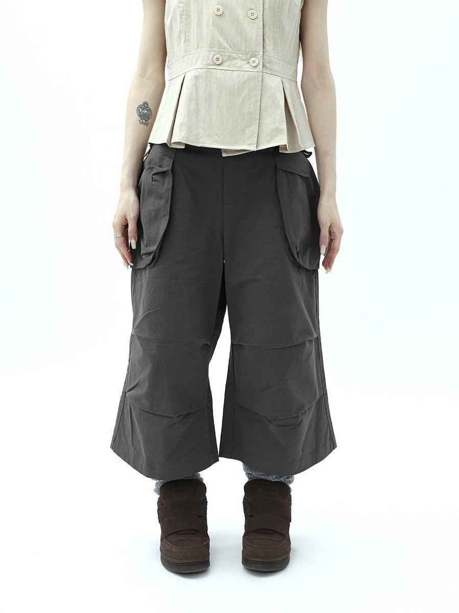 ang project Dark Gray Cropped Pleated Pocket Cargo Women&