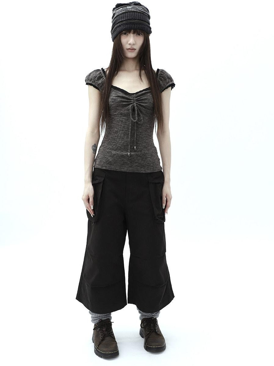 ang project Dark Gray Cropped Pleated Pocket Cargo Women&