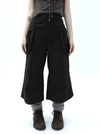 ang project Dark Gray Cropped Pleated Pocket Cargo Women&