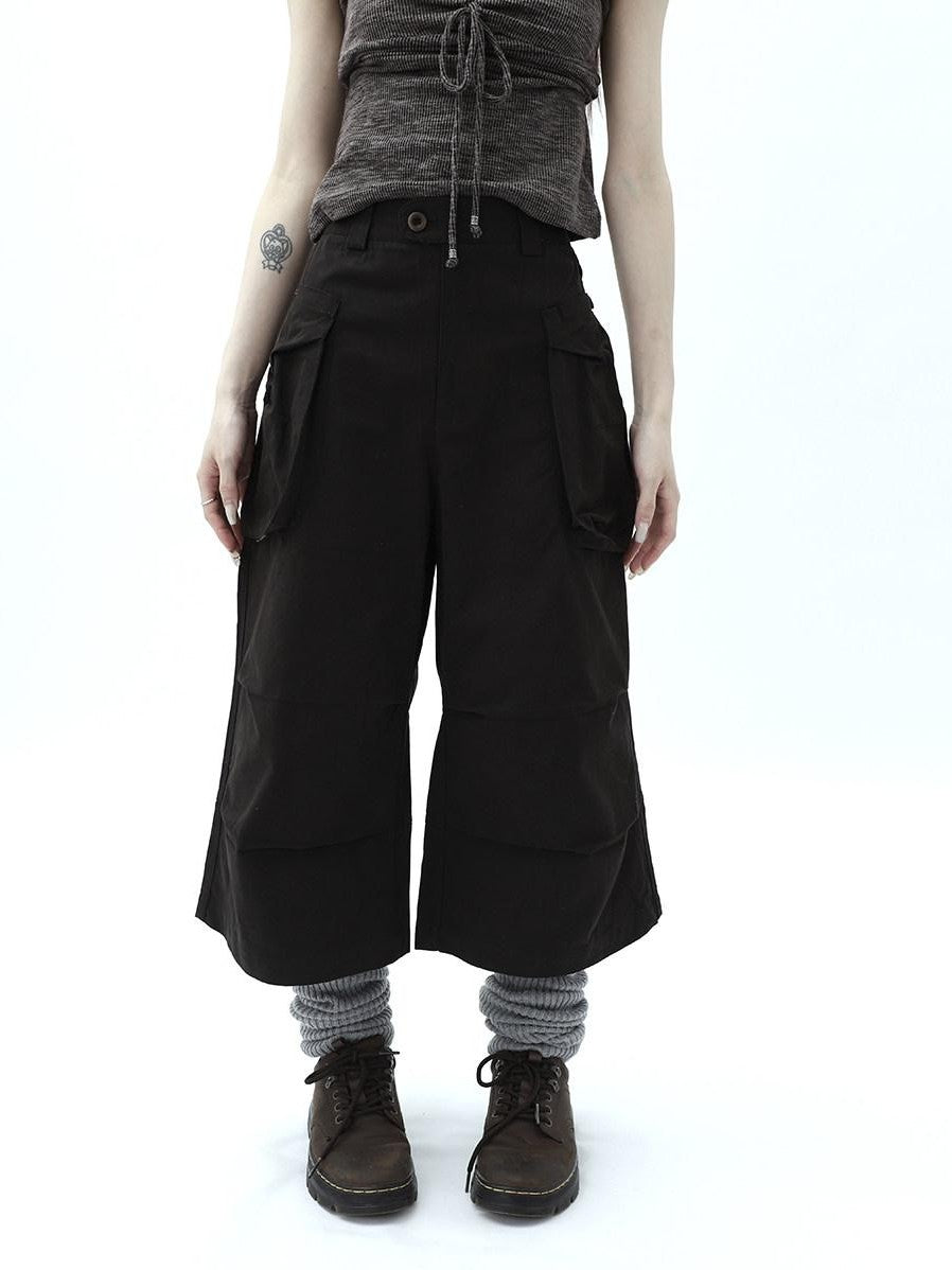 ang project Dark Gray Cropped Pleated Pocket Cargo Women&