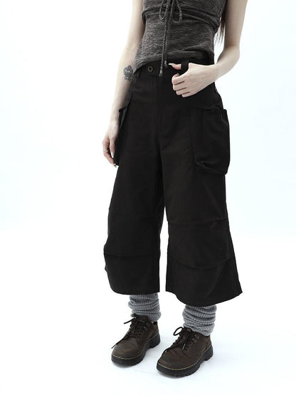 ang project Dark Gray Cropped Pleated Pocket Cargo Women&