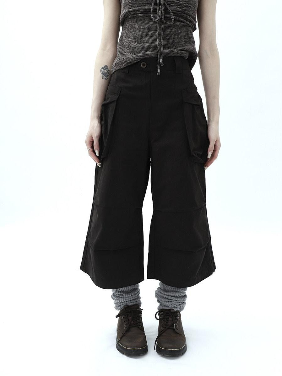 ang project Dark Gray Cropped Pleated Pocket Cargo Women&
