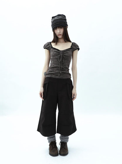 ang project Dark Gray Cropped Pleated Pocket Cargo Women&