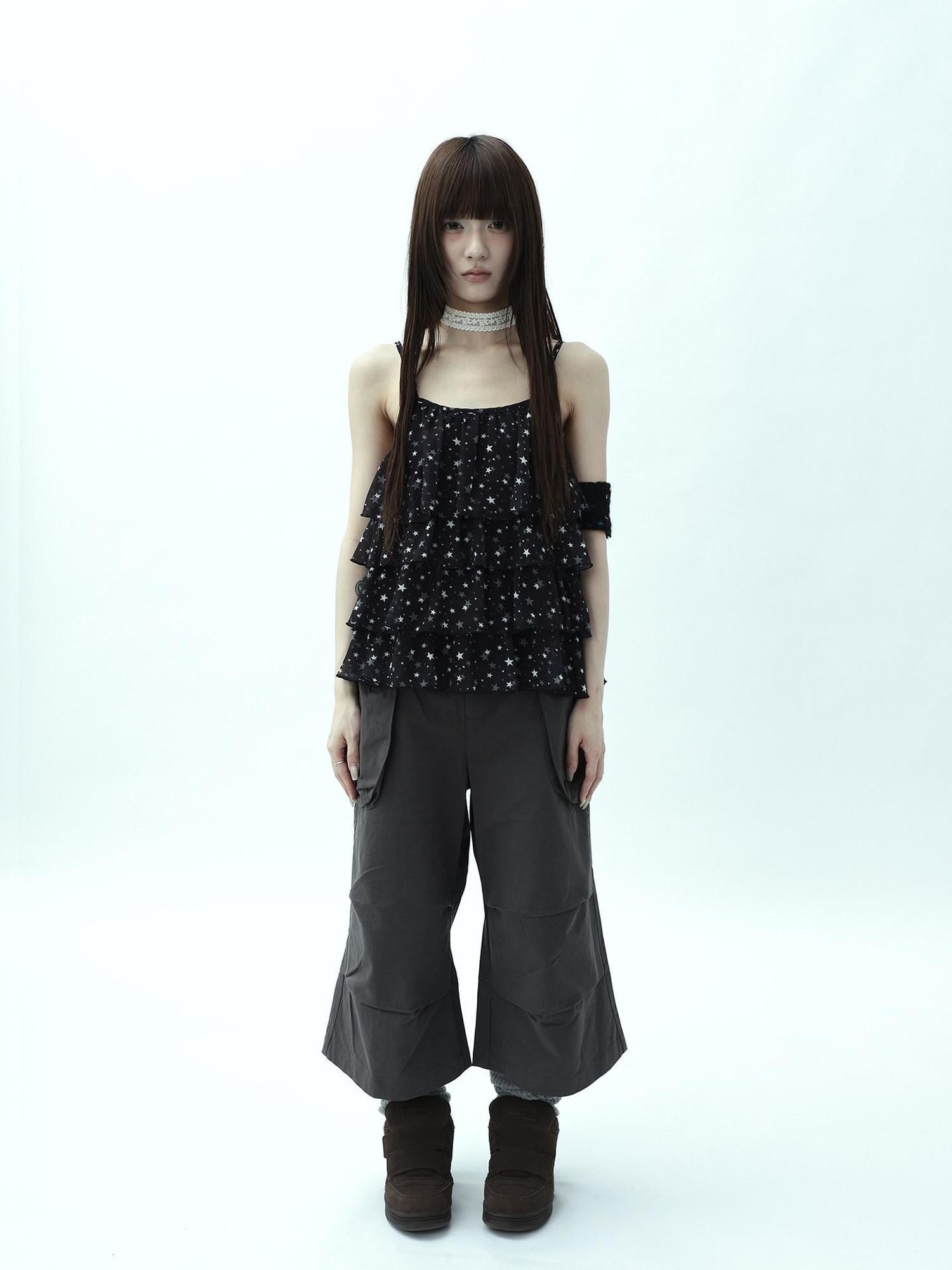 ang project Dark Gray Cropped Pleated Pocket Cargo Women&