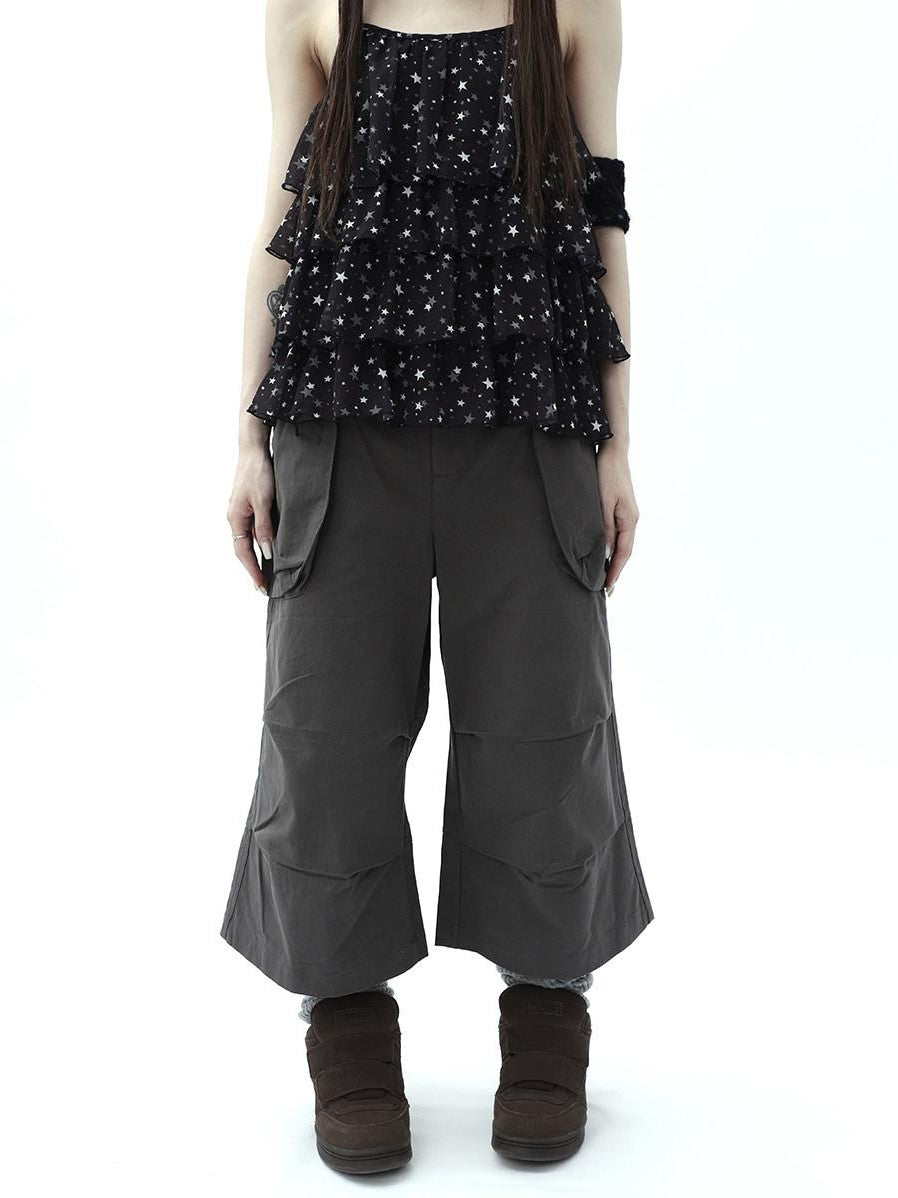 ang project Dark Gray Cropped Pleated Pocket Cargo Women&