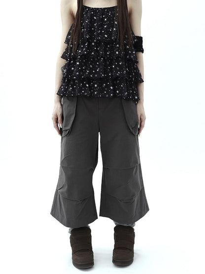 ang project Dark Gray Cropped Pleated Pocket Cargo Women&