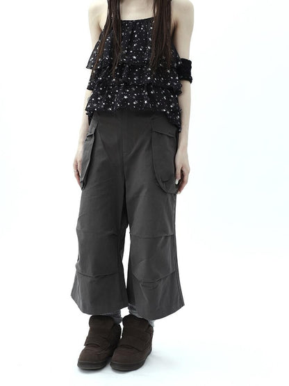 ang project Dark Gray Cropped Pleated Pocket Cargo Women&