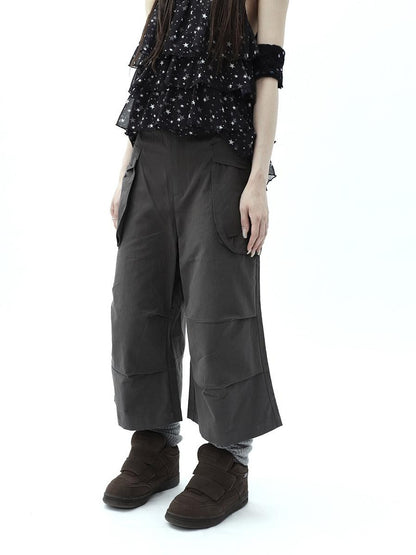 ang project Dark Gray Cropped Pleated Pocket Cargo Women&