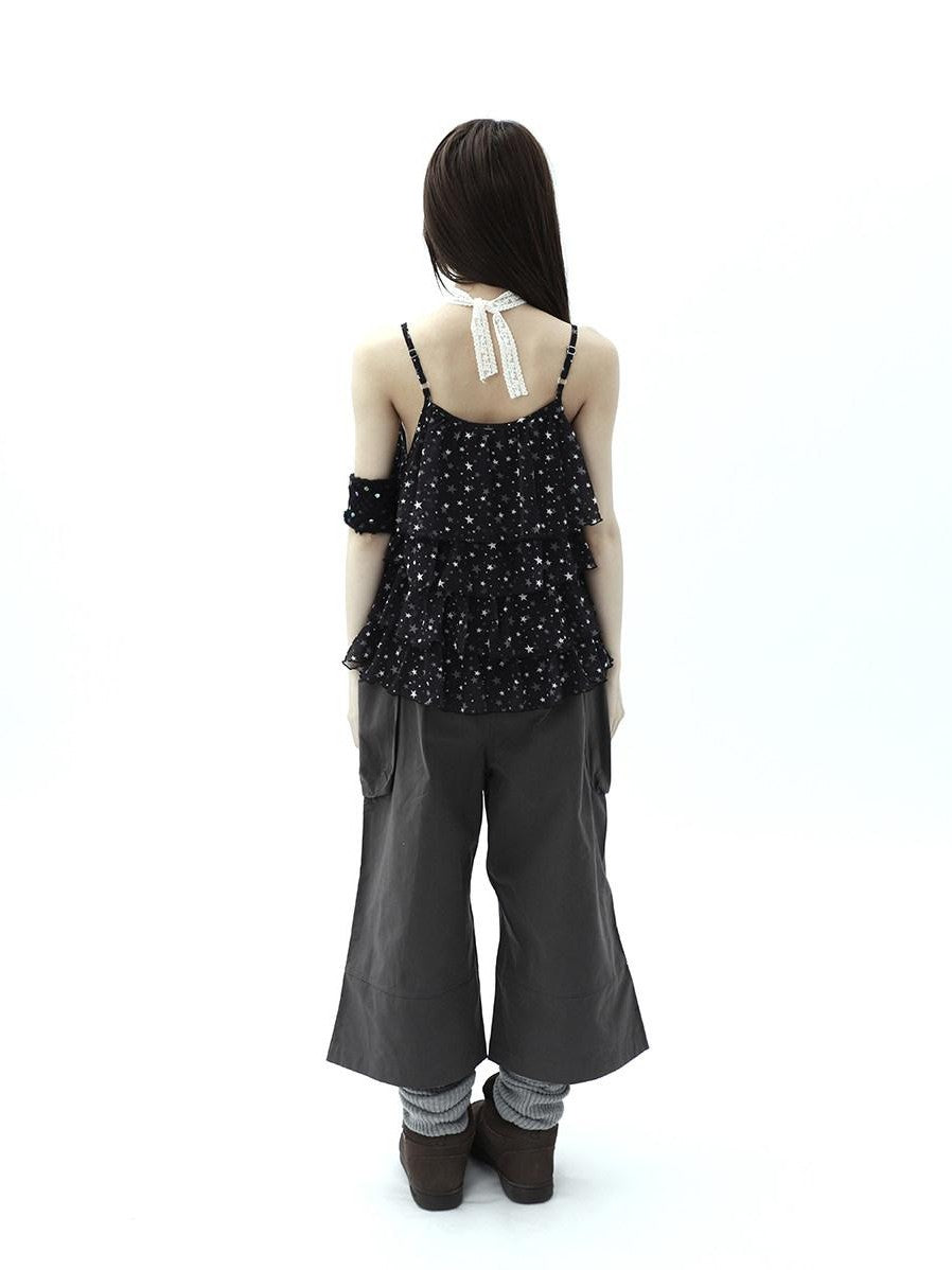 ang project Dark Gray Cropped Pleated Pocket Cargo Women&