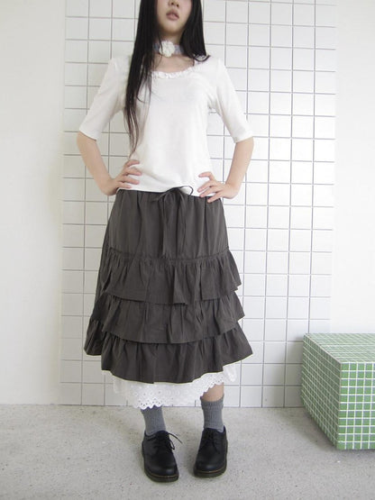 ang project Dark Gray Lace Cutout Patchwork Elastic Waist Women&