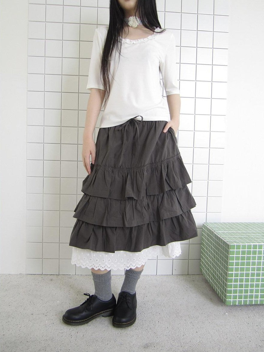 ang project Dark Gray Lace Cutout Patchwork Elastic Waist Women&