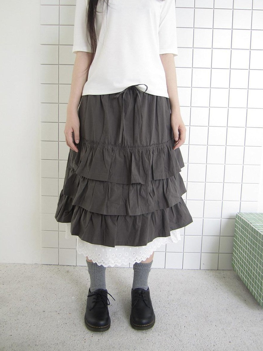 ang project Dark Gray Lace Cutout Patchwork Elastic Waist Women&
