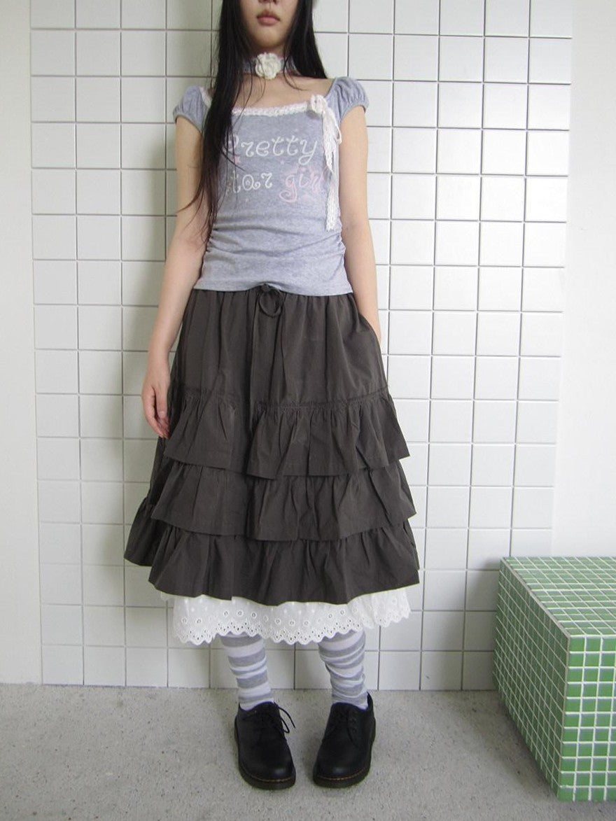 ang project Dark Gray Lace Cutout Patchwork Elastic Waist Women&