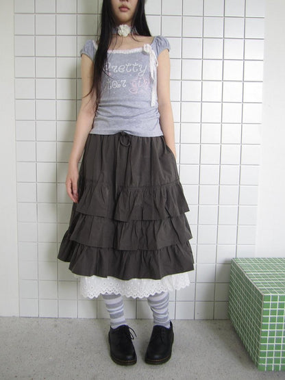 ang project Dark Gray Lace Cutout Patchwork Elastic Waist Women&
