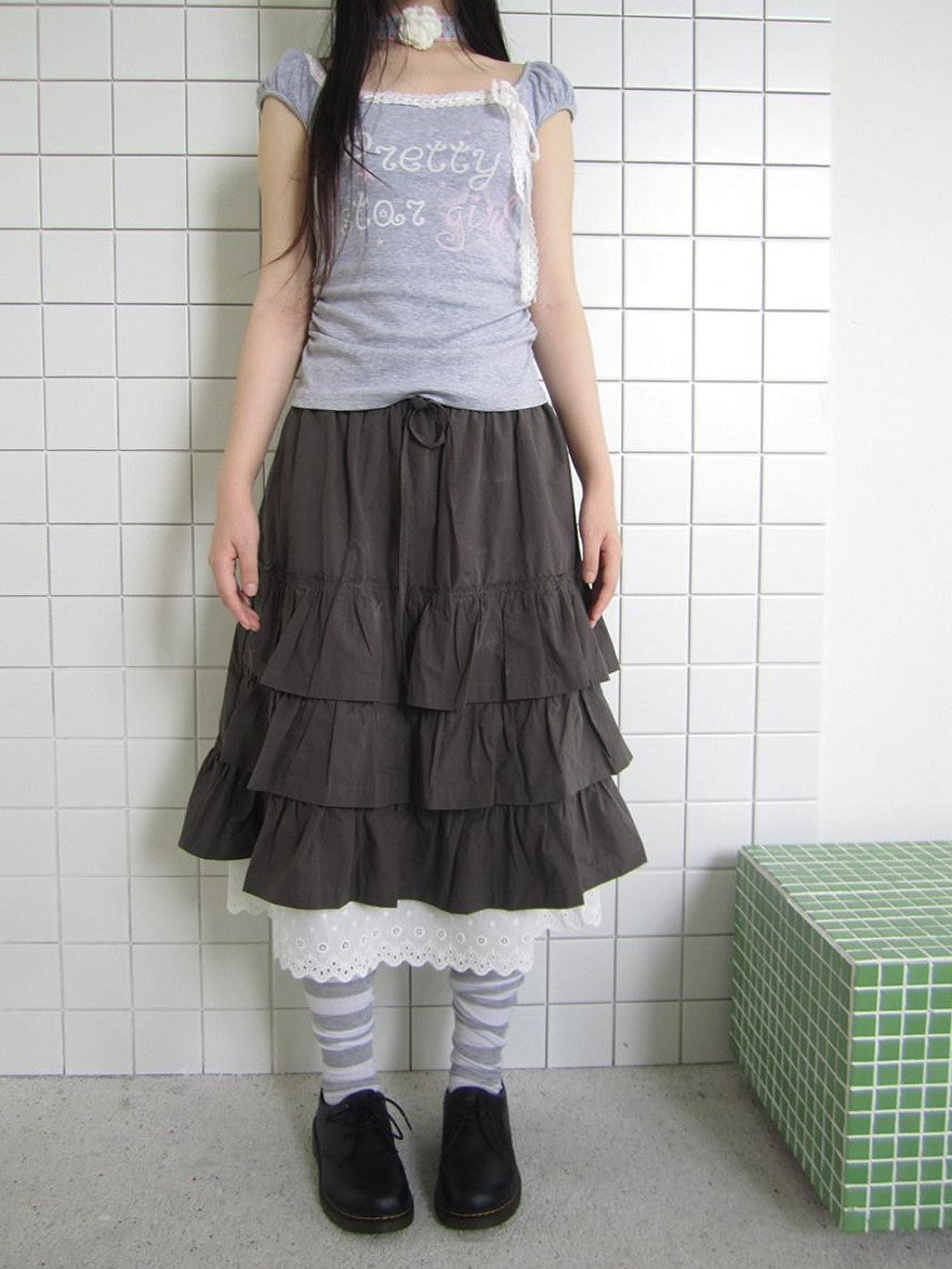 ang project Dark Gray Lace Cutout Patchwork Elastic Waist Women&