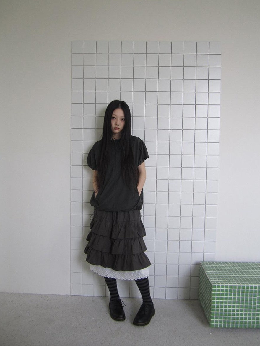 ang project Dark Gray Lace Cutout Patchwork Elastic Waist Women&