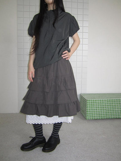 ang project Dark Gray Lace Cutout Patchwork Elastic Waist Women&