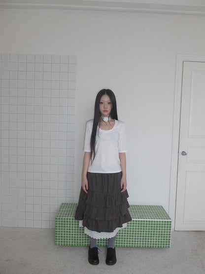 ang project Dark Gray Lace Cutout Patchwork Elastic Waist Women&