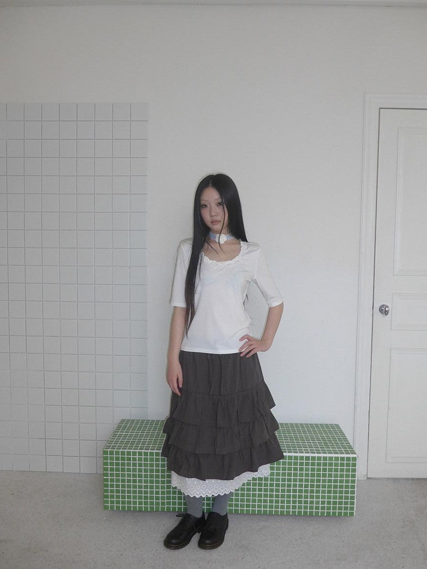 ang project Dark Gray Lace Cutout Patchwork Elastic Waist Women&