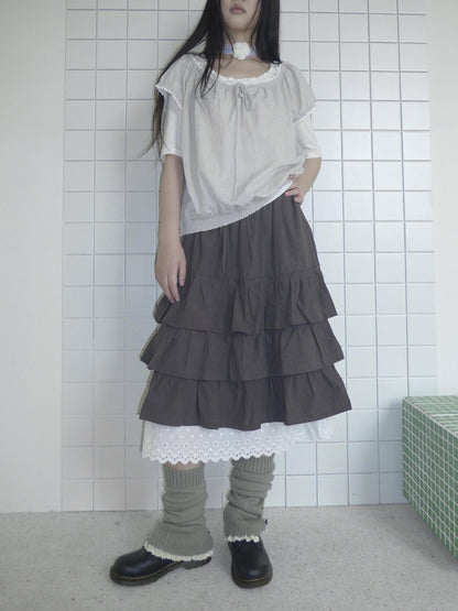 ang project Dark Gray Lace Cutout Patchwork Elastic Waist Women&