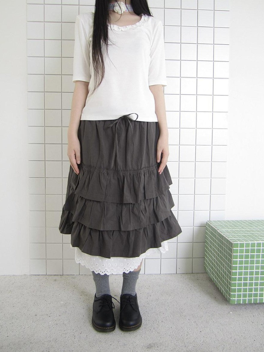 ang project Dark Gray Lace Cutout Patchwork Elastic Waist Women&