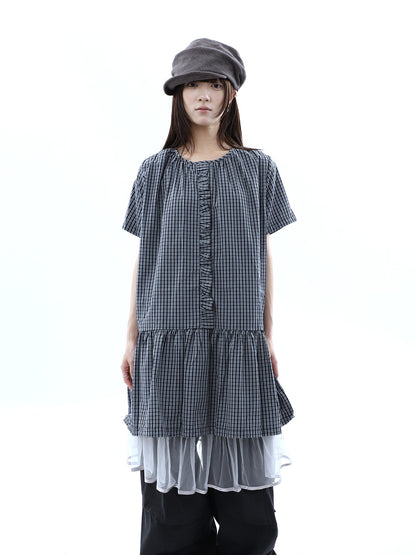 ang_project_Deep_Blue_Plaid_Ruffle_Round_Neck_Retro_Women&