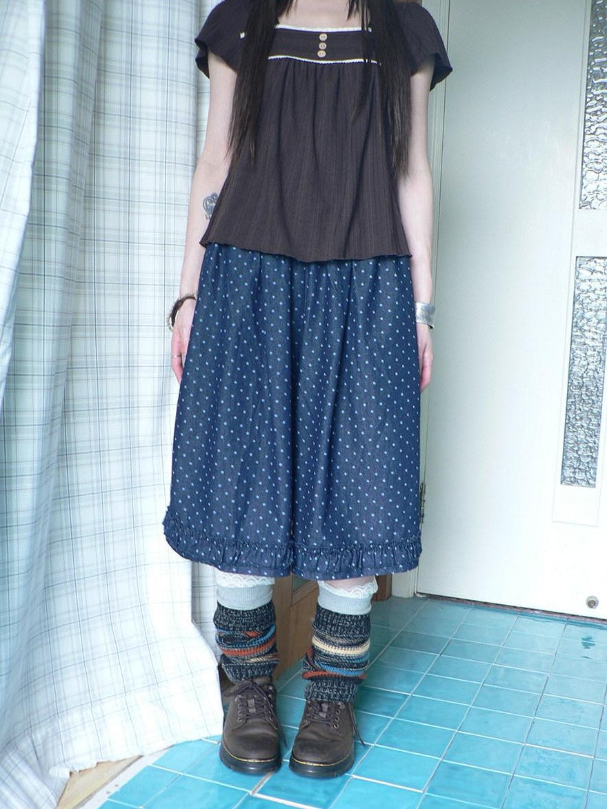ang project Deep Blue Star Print Ruffle Elastic Waist Women&