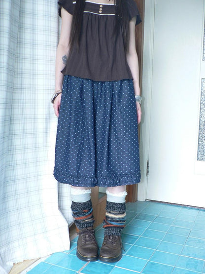 ang project Deep Blue Star Print Ruffle Elastic Waist Women&