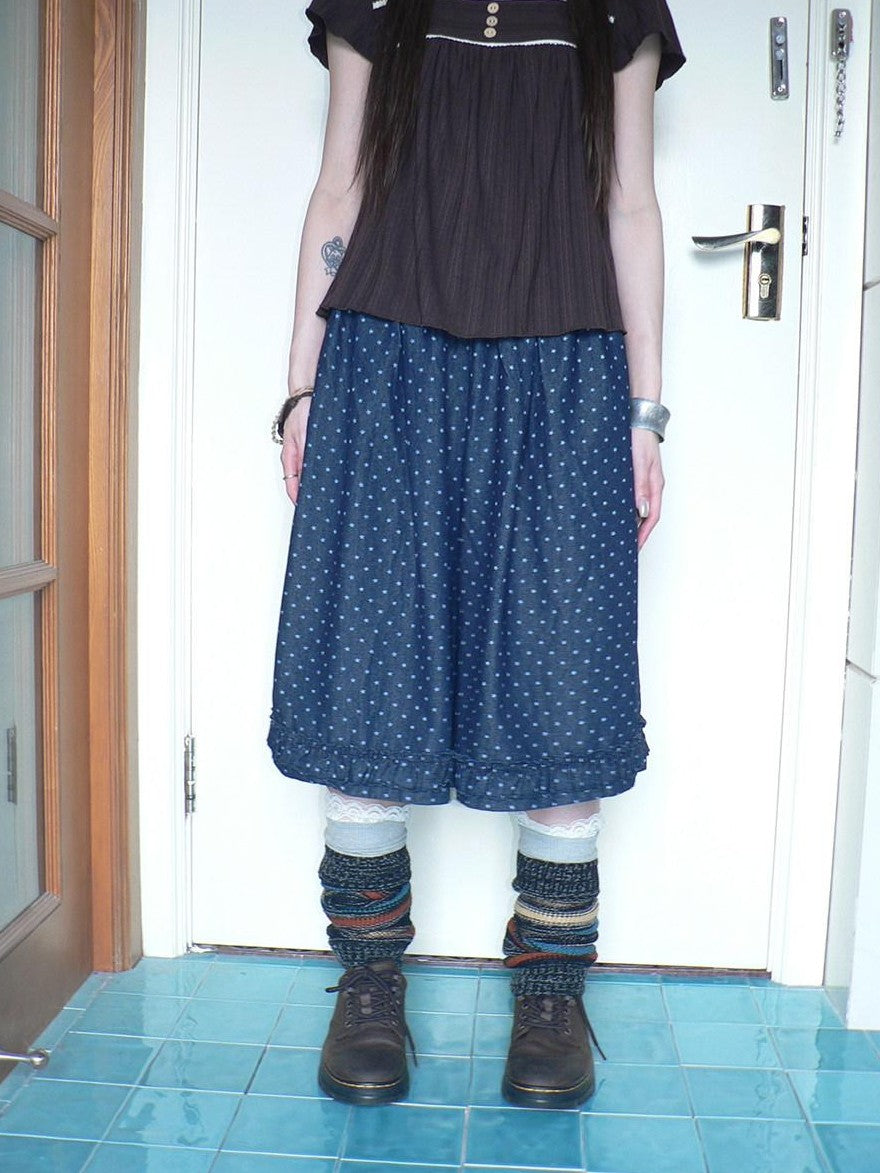 ang project Deep Blue Star Print Ruffle Elastic Waist Women&